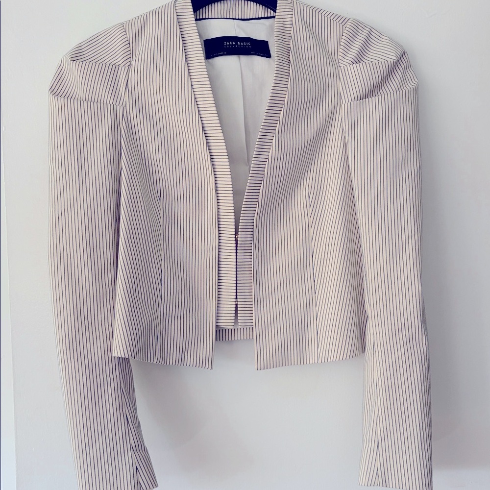 Zara Basic Size Small Short Striped Jacket - image 1